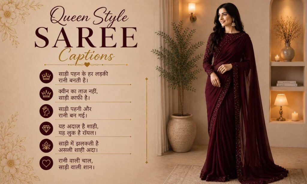 Queen Style Saree Captions