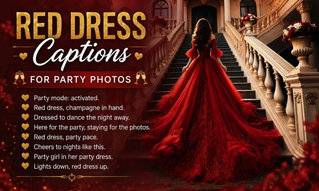 _Red Dress Caption for Party Photos