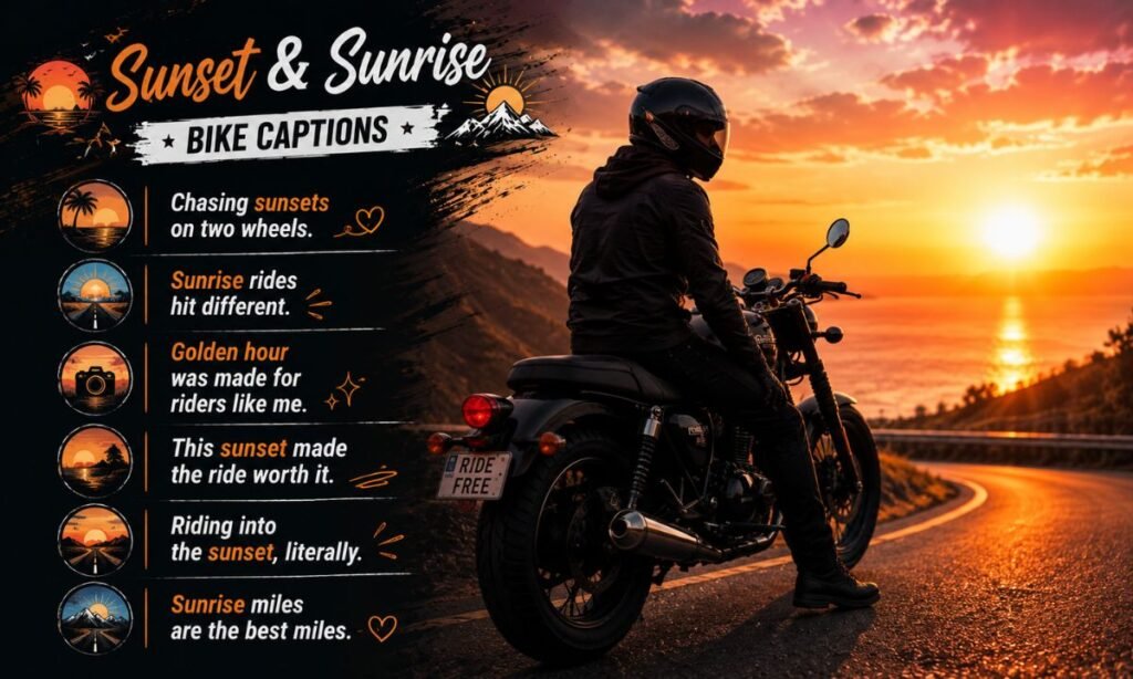 Sunset and Sunrise Bike Captions
